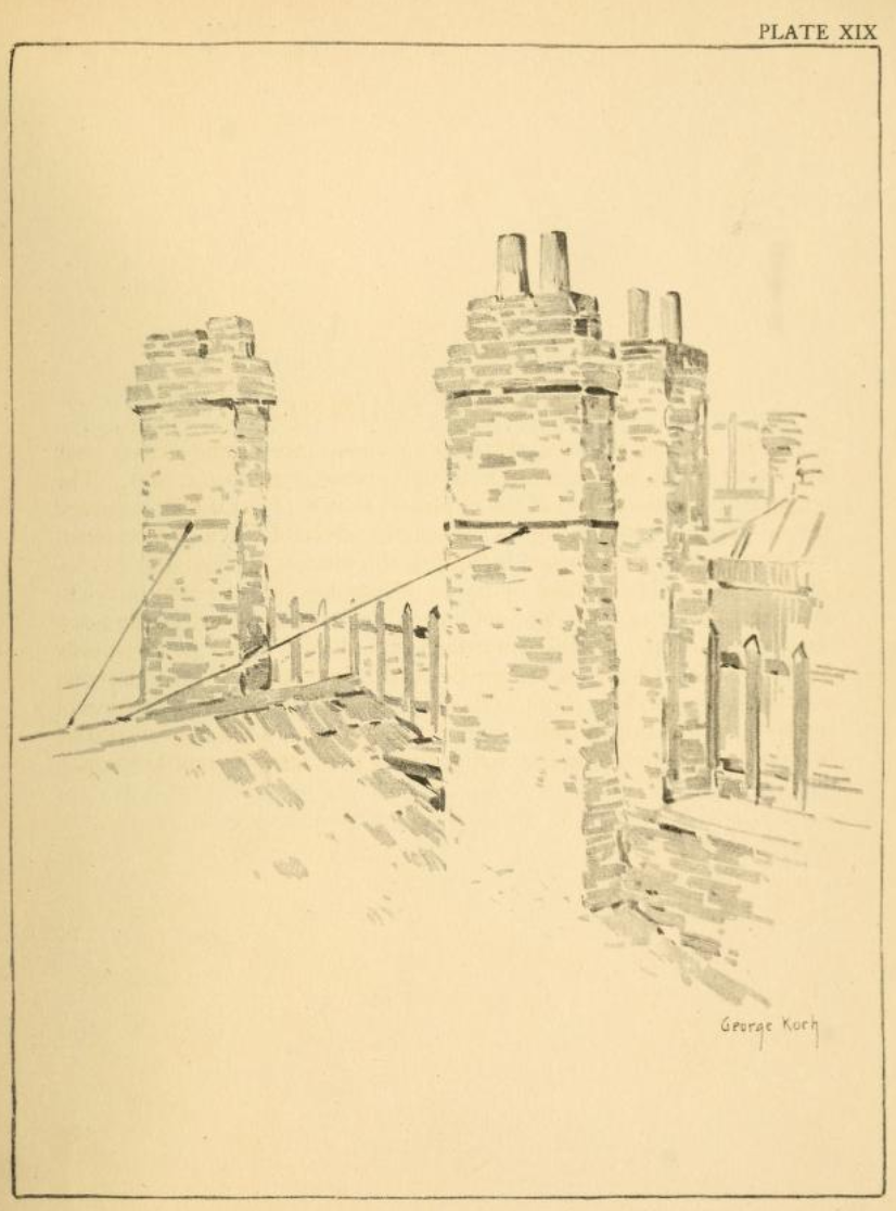 A sketch of a chimney made of brick.